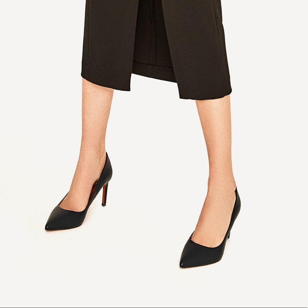 Zara navy blue leather high heel pumps NWT - Picture 4 of 6